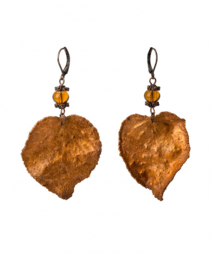 Earrings `CopperRight` made from real apricot leaf