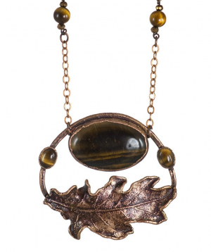 Pendant `CopperRight` made from a natural oak leaf №2
