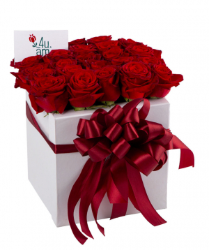 Composition `Hesse` with red roses 25 pcs
