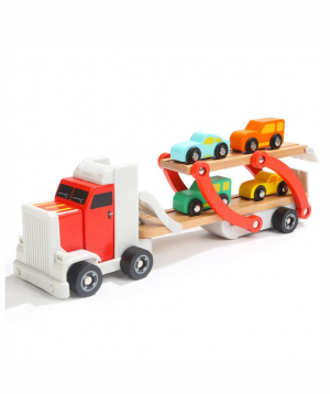 Toy trailer with wooden cars