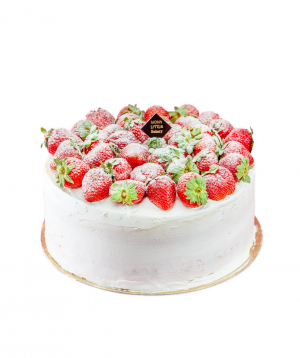 Cake `Moms Little Bakery` with strawberries
