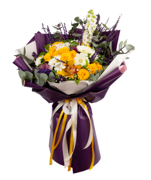 Bouquet `Monastiriska` with spray roses and chrysanthemums