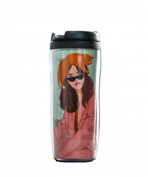 Coffee `Jpit.am` in a thermo glass, Girl boss