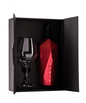 Wine `Rubin` red semi-sweet 750 ml, in a box with a glass