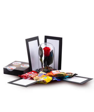 Роза `EM Flowers` вечная, с коробкой-сюрпризом и конфетами 13 см