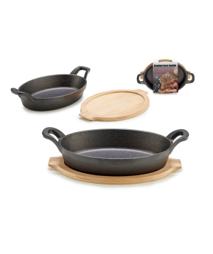 Large cast iron pan «Ashley Home» with a wood tray, 15.5 x 27.8 x 67 սմ