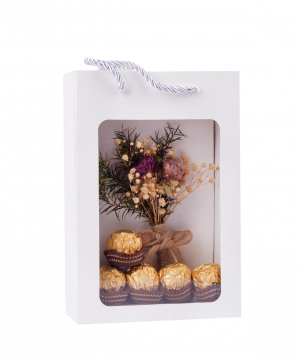 Postcard `EM Flowers` with natural dried flowers and candies