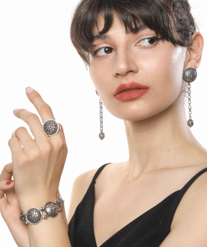 Set of silver earrings, bracelet, and ring ''Artsakh''