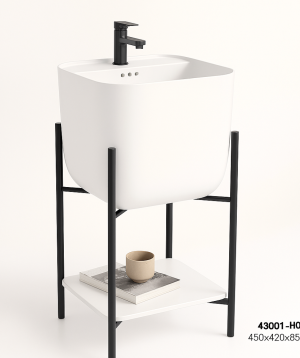 PERLA CERAMIC BASIN+BRACKET H006 GLOSSY WHITE/MATT BLACK 450X420X850MM