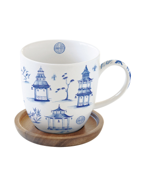 White cup ''Pagoda'' with a lid-coaster