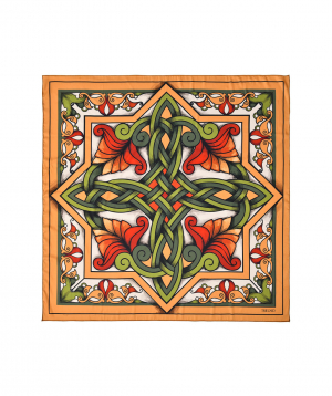 Scarf `Armenian ornaments` orange and green, small