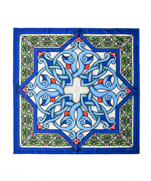 Scarf `Armenian ornaments` blue, medium