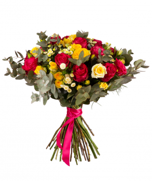 Ծաղկեփունջ «Դիլիջան» վարդերով և քրիզանթեմներով
