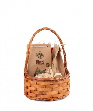 Basket `Akos` with tea, fruit lavash, dried fruit and honey