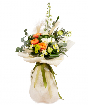 Bouquet `Mirnograd` with peony roses and chrysanthemums