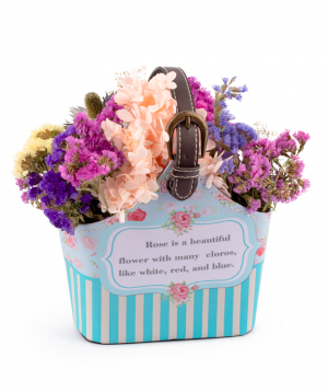 Composition `EM Flowers` with eternal hydrangeas and limoniums