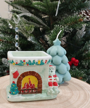 Candle «Blue Moon» By the fireplace + Christmas Tree