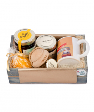Gift box `THE BOX` with a cup, jam and honey