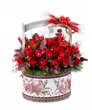 Composition ''Gyumri'' bouquet with wheat, eucalyptus, and decorations