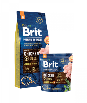 Puppy Food «Brit By Nature» Junior M, chicken, for medium breeds, 1 kg