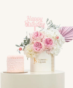 Dubai. composition №128 Happy Birthday, bouquet and cake