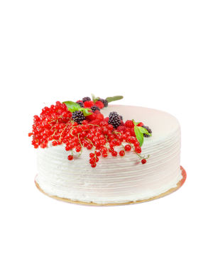 Cake `Moms Little Bakery` with raspberries