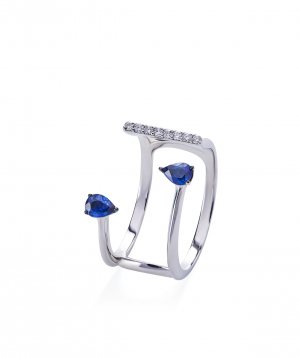 Ring `Lazoor` golden, with diamonds and sapphires №25