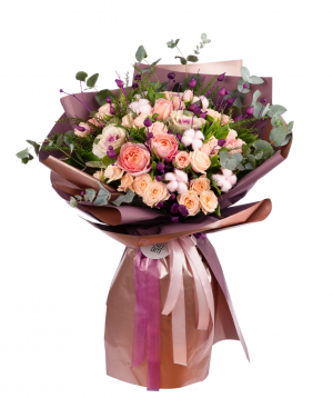 Bouquet of `Mirgorod` with peony roses and spray roses