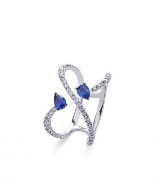 Ring `Lazoor` golden, with diamonds and sapphires №24