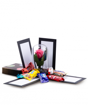 Rose `EM Flowers` eternal, with surprise box and candies 13 cm