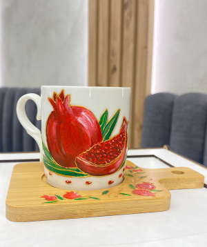 Cup «HAYA» With pomegranate and wooden coaster №6