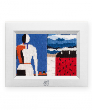 Socks with Red House and Woman with Rake, 2 pairs