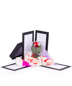 Роза `EM Flowers` вечная, с коробкой-сюрпризом и конфетами 10 см