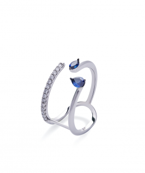 Ring `Lazoor` golden, with diamonds and sapphires №23