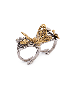 Ring `Kara Silver` butterfly 2 fingers