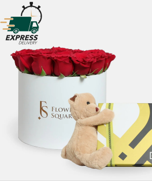 Dubai. Composition №074 with roses and Patchi chocolates