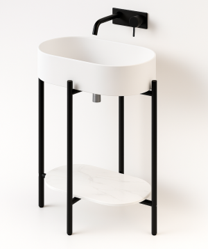 PERLA CERAMIC BASIN+BRACKET+CERAMIC TILE H030 GLOSSY WHITE/MATT BLACK/WHITE 560X350X800MM