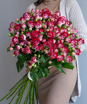 Кустовые розы, бело-розовые, 70 см