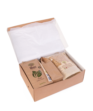 Gift box `Akos` with herbs, grains and fruit pastille