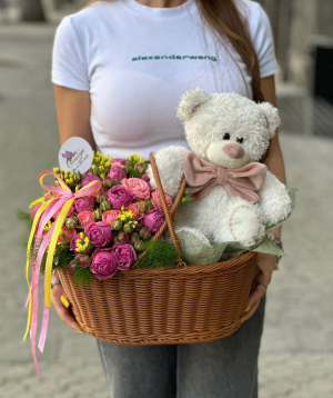 Composition «Mavis» with spray roses and toy