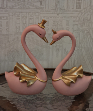 Statuette «Moonlight» Swans, 23 cm, pink
