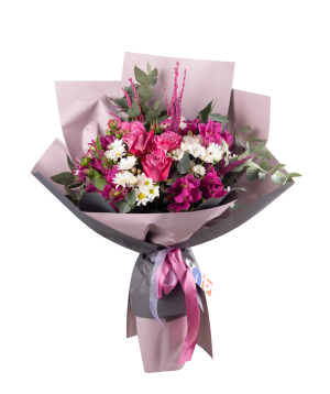 Bouquet «Keene» with roses and alstroemerias