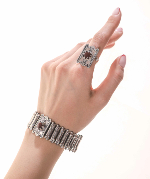 Set of silver bracelet and ring ''Dragon''