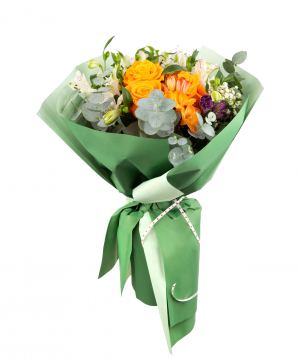 Bouquet ''Charlotte'' with roses, alstroemerias, freesia
