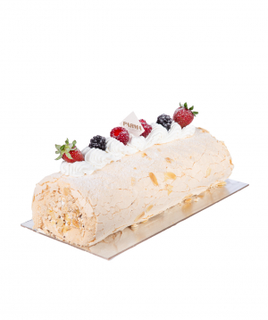 Roll-Cake `Meringue` with strawberries