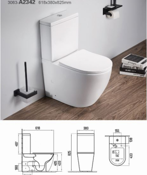 PERLA TWO PIECE TOILET SET A2342 P-TRAP 618X380X825MM GLOSSY WHITE