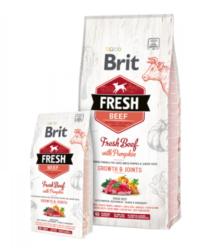 Շան կեր «Brit Fresh» տավար և դդում, միջին/մեծ ցեղատեսակների ձագերի համար, 12 կգ