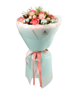 Букет `Анджар` из роз и хлопка.