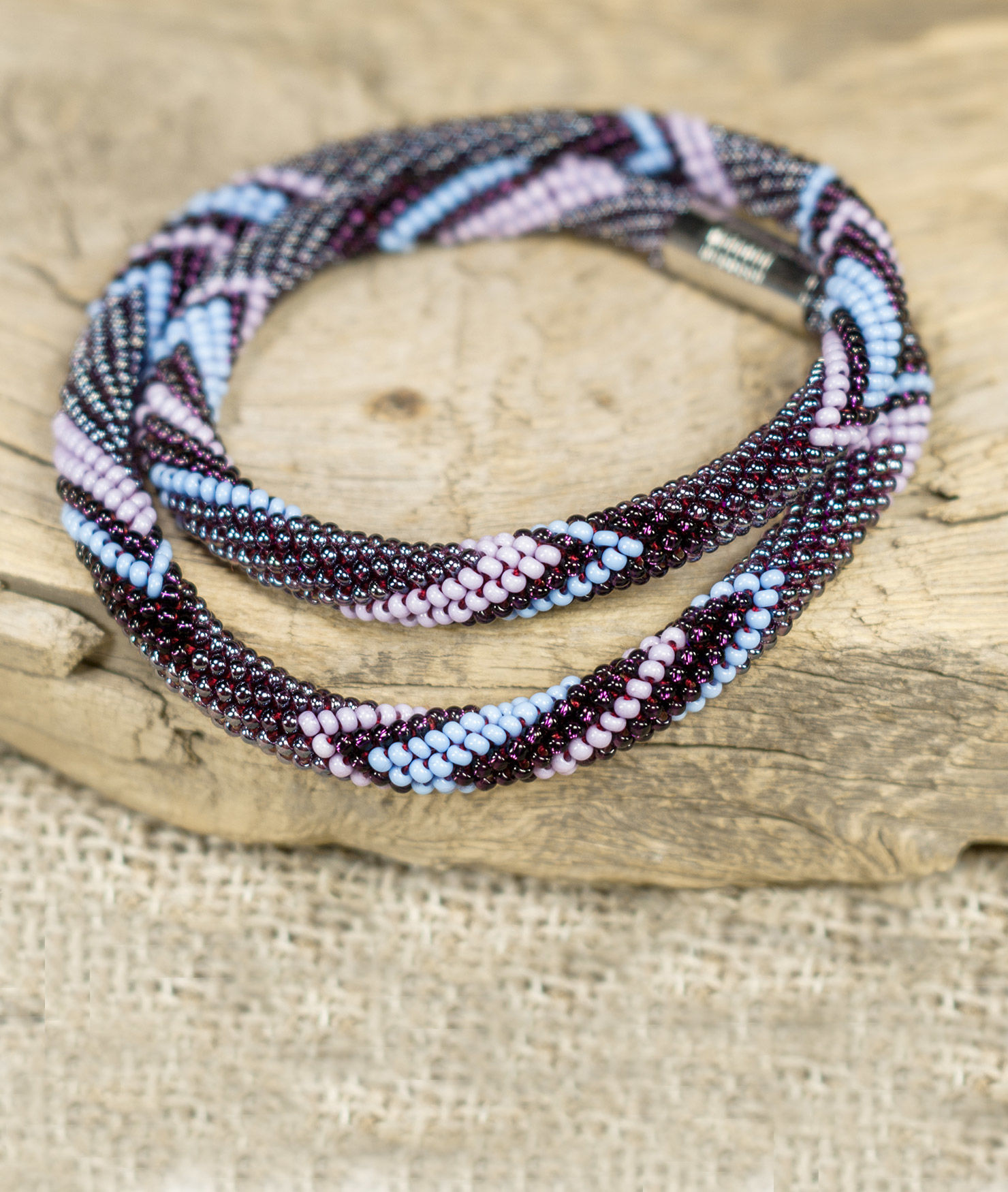 Bead Rope Necklace with Geometric Pattern