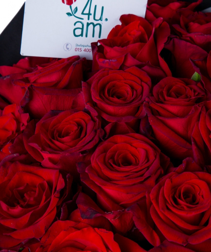 Bouquet `Douglas` with red roses 25 pcs